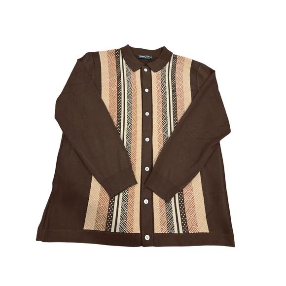 NWT PJ Paul Jones Vintage Striped Men's LS Cardigan BD Sweater XL Brown - Picture 2 of 5